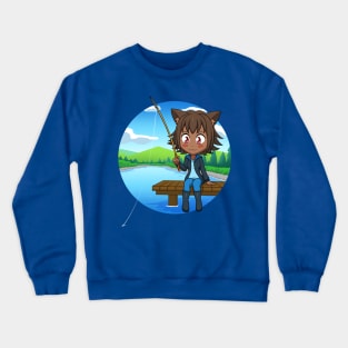 I Would Rather Be Fishing - Chibi Cat Girl Crewneck Sweatshirt
